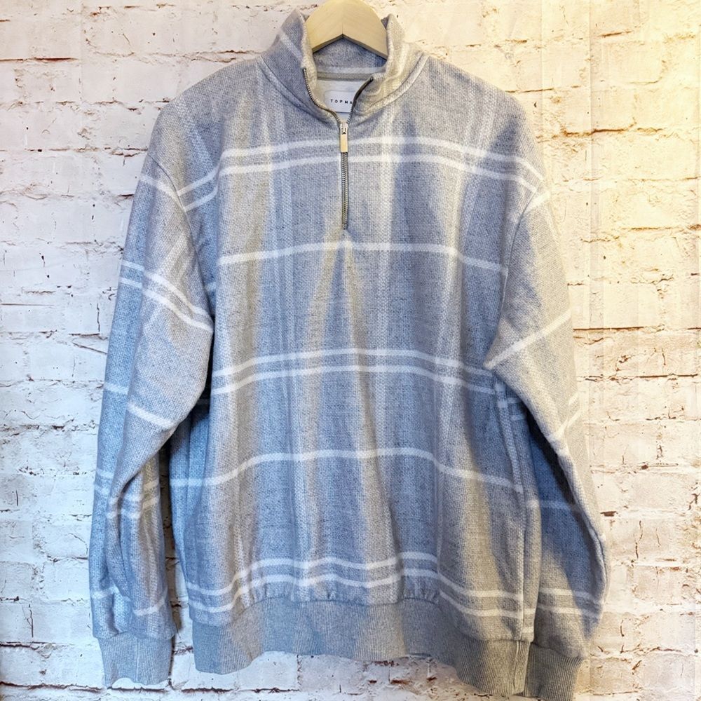 Topman plaid fleece pullover sweater